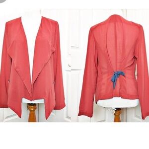 2/$30 Umgee - Coral Open Front Sheer Back Tie Detail Blazer